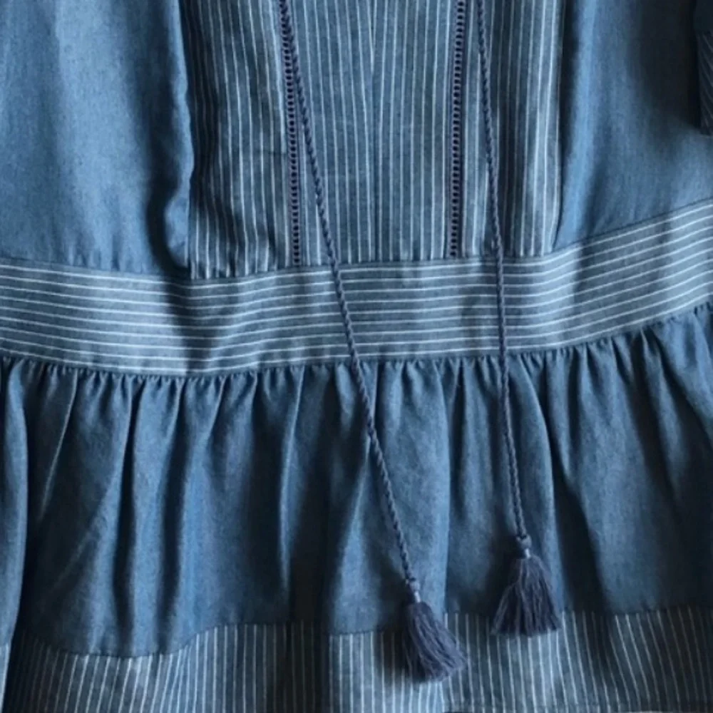 Kate Spade Indigo Railroad Chambray Tassel Top L